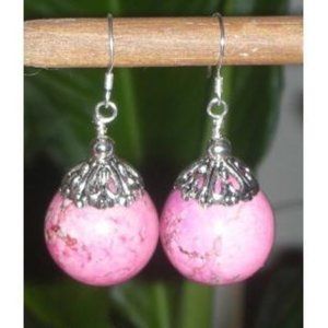 HUGE SS. Genuine 17MM Pink Turquoise Howlite Earrings